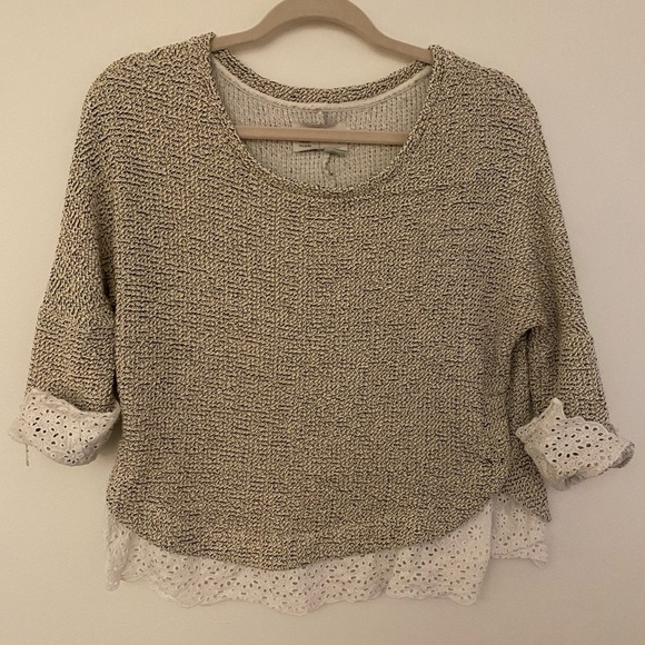 Anthropologie Saturday Sunday 3/4 Cuffed Sleeve Top Women’s Sz Small - Picture 1 of 15